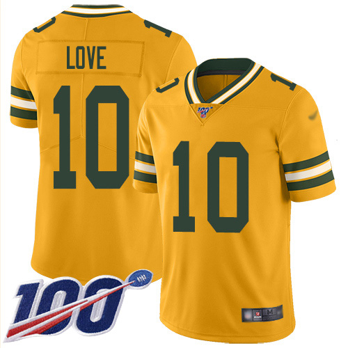 Nike Packers #10 Jordan Love Gold Youth Stitched NFL Limited Inverted Legend 100th Season Jersey